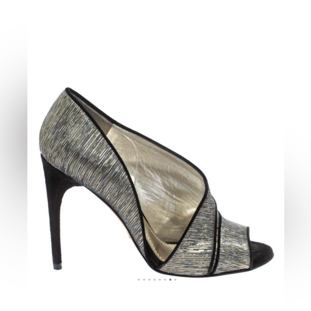 Dolce & Gabbana Metallic Multicolor Fabric Piping Peep Toe D'orsay Pumps Sz 39,5